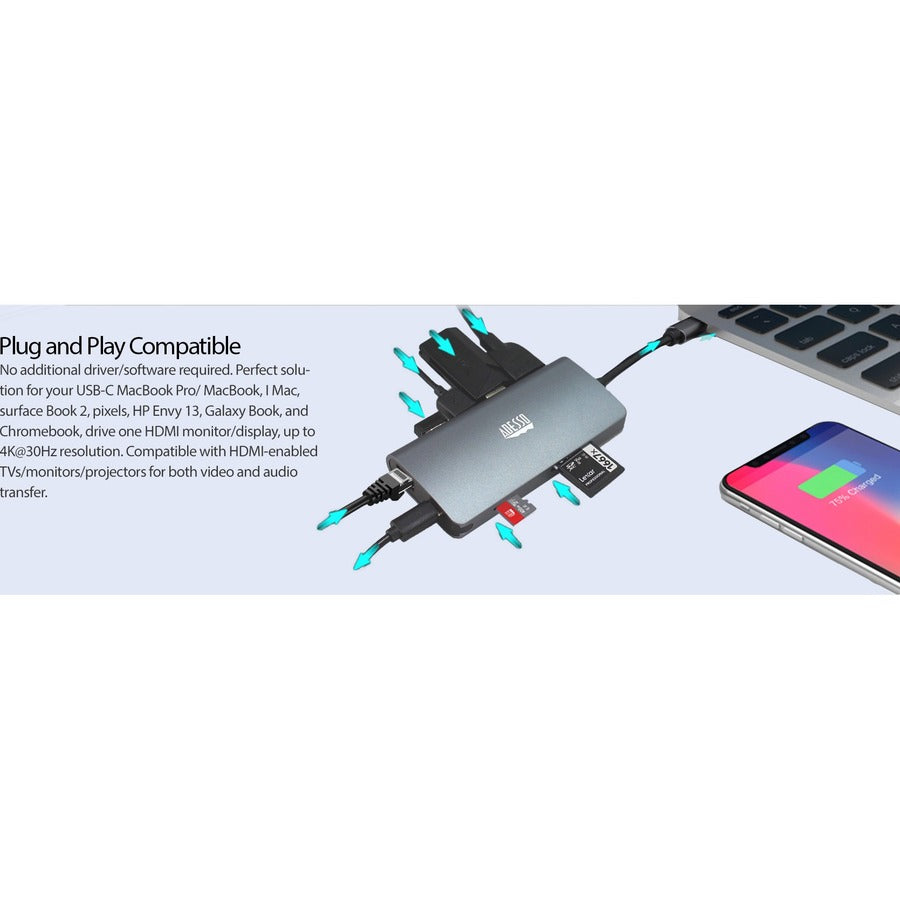 Adesso 8-in-1 USB-C Multi-Port Docking Station (TAA Compliant) Adesso 8-in-1 USB-C Multi-Port Docking Station (TAA Compliant)